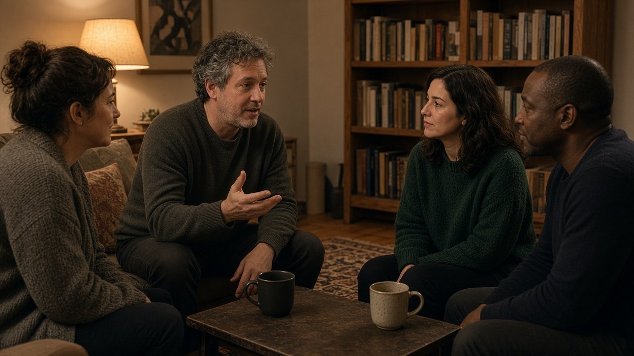 People talking in a living room